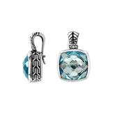 Elegant Sterling Silver pendant featuring cushion-cut Blue Topaz Quartz with Cubic Zirconia accents